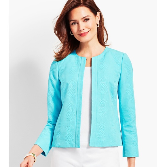 NWT Talbots Pineapple Matelasse Light Blue Textured Blazer Jacket 18W - Picture 1 of 16